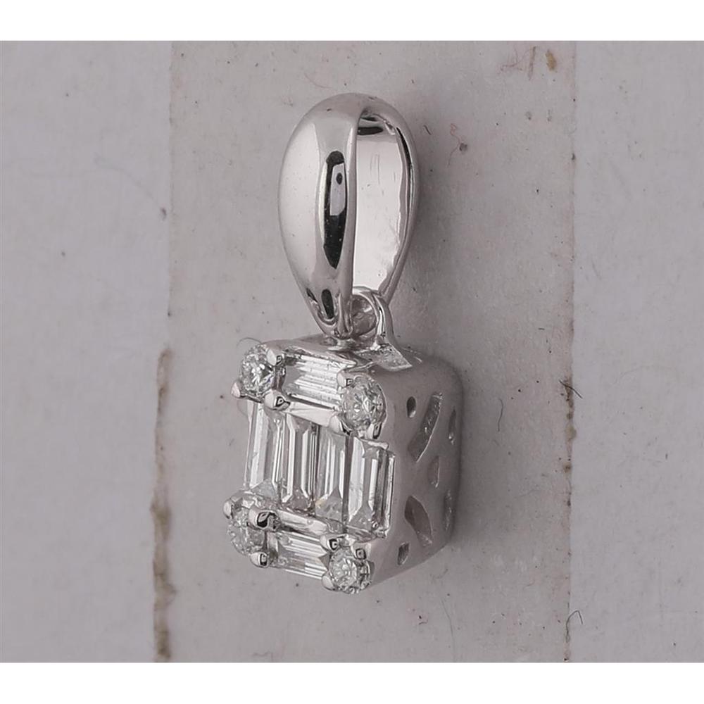 14K White Gold Pendant with Channel-Set Baguette Diamonds and Prong-Set Round Accents - 0.14 Carat Total Diamond Weight