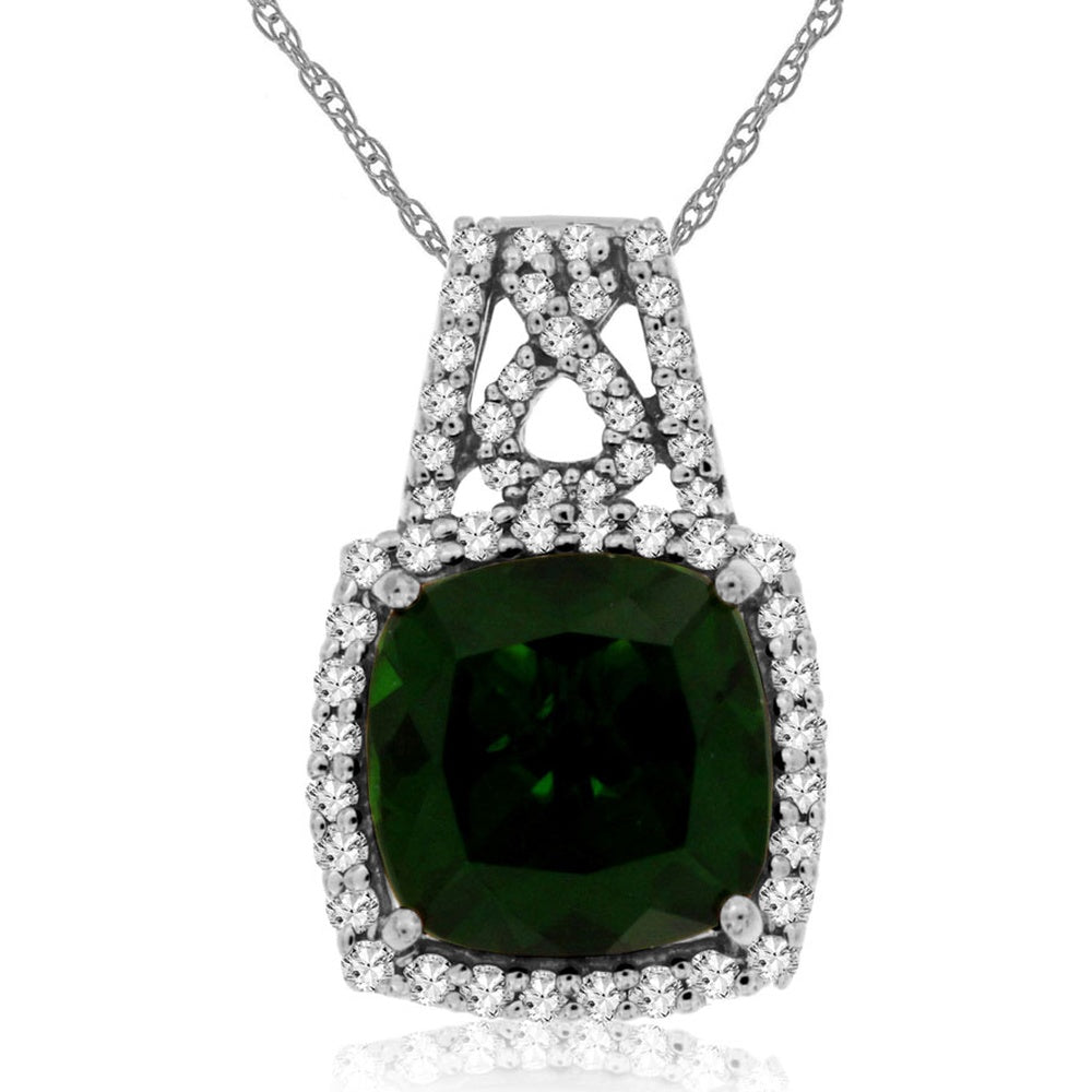 14K White Gold Pendant with Cushion-Cut Russalite and Diamond Halo - 2.15 Carat Russalite and 0.23 Carat Total Diamond Weight - Royal Jewelry