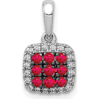 14K White Gold Pendant with Diamond and Ruby Cluster Halo - 0.32 Carat Total Ruby Weight, 0.05 Carat Total Diamond Weight by Monteluci Fine Jewelry