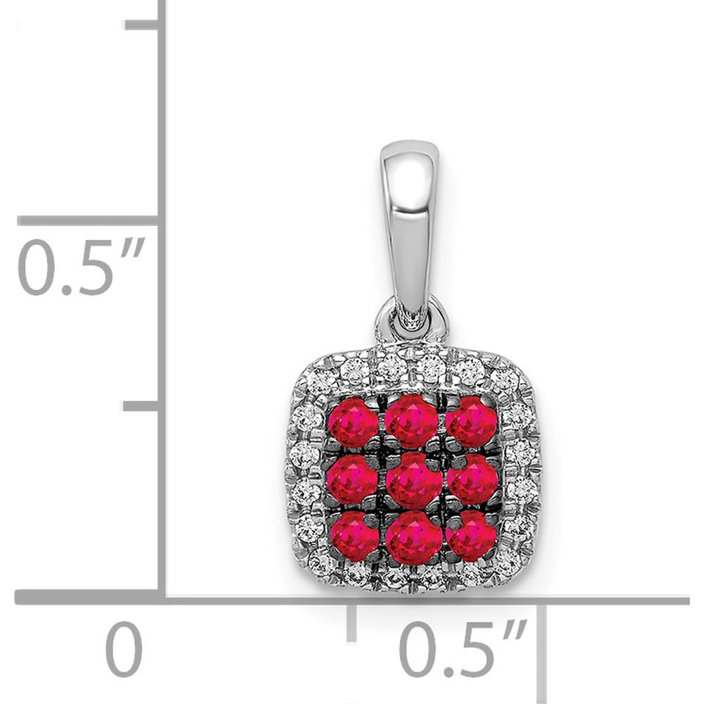 14K White Gold Pendant with Diamond and Ruby Cluster Halo - 0.32 Carat Total Ruby Weight, 0.05 Carat Total Diamond Weight by Monteluci Fine Jewelry