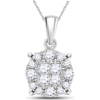 14K White Gold Pendant with Invisible-Set Princess and Round Diamond Halo - 1/6 Carat Total Diamond Weight