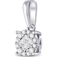 14K White Gold Pendant with Invisible-Set Princess and Round Diamond Halo - 1/6 Carat Total Diamond Weight