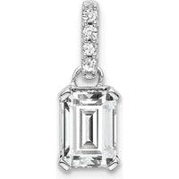 14K White Gold Pendant with Octagon White Topaz and Round Diamonds - 0.01 Carat Total Diamond Weight by Oro Pregiato