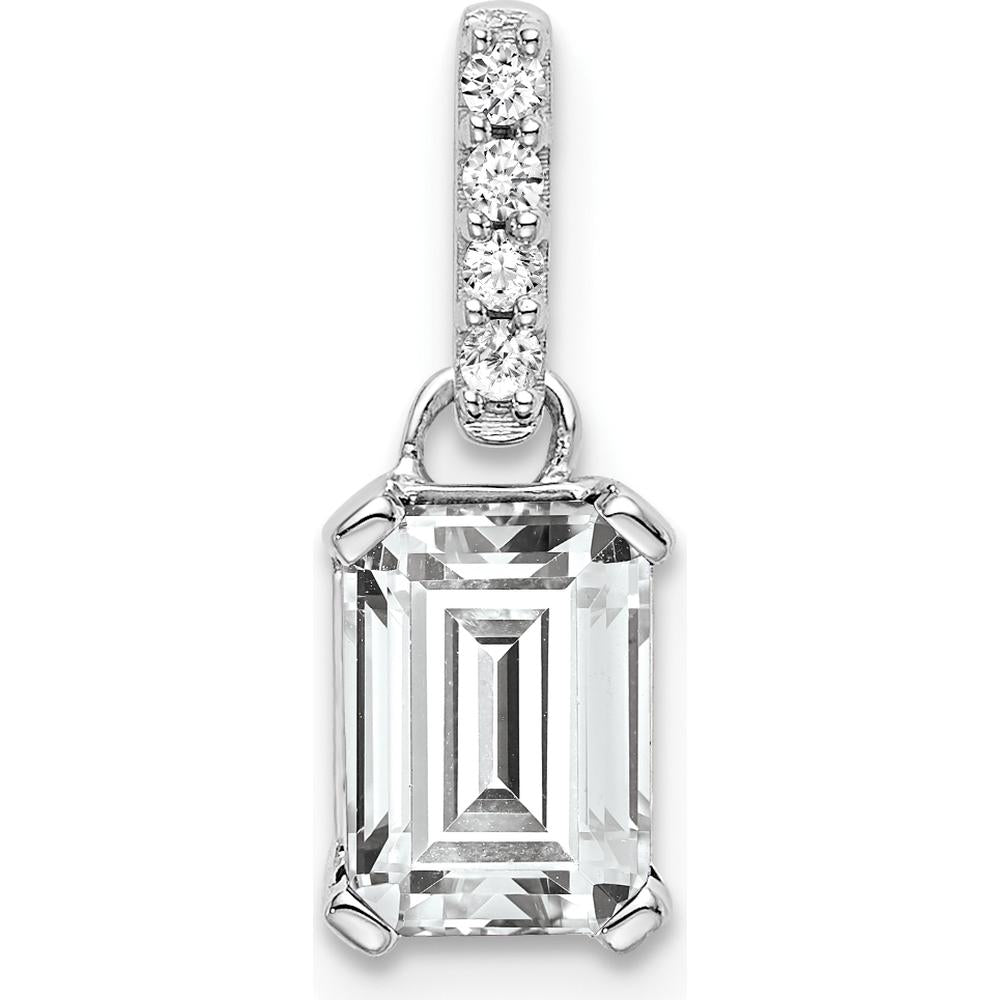 14K White Gold Pendant with Octagon White Topaz and Round Diamonds - 0.01 Carat Total Diamond Weight by Oro Pregiato