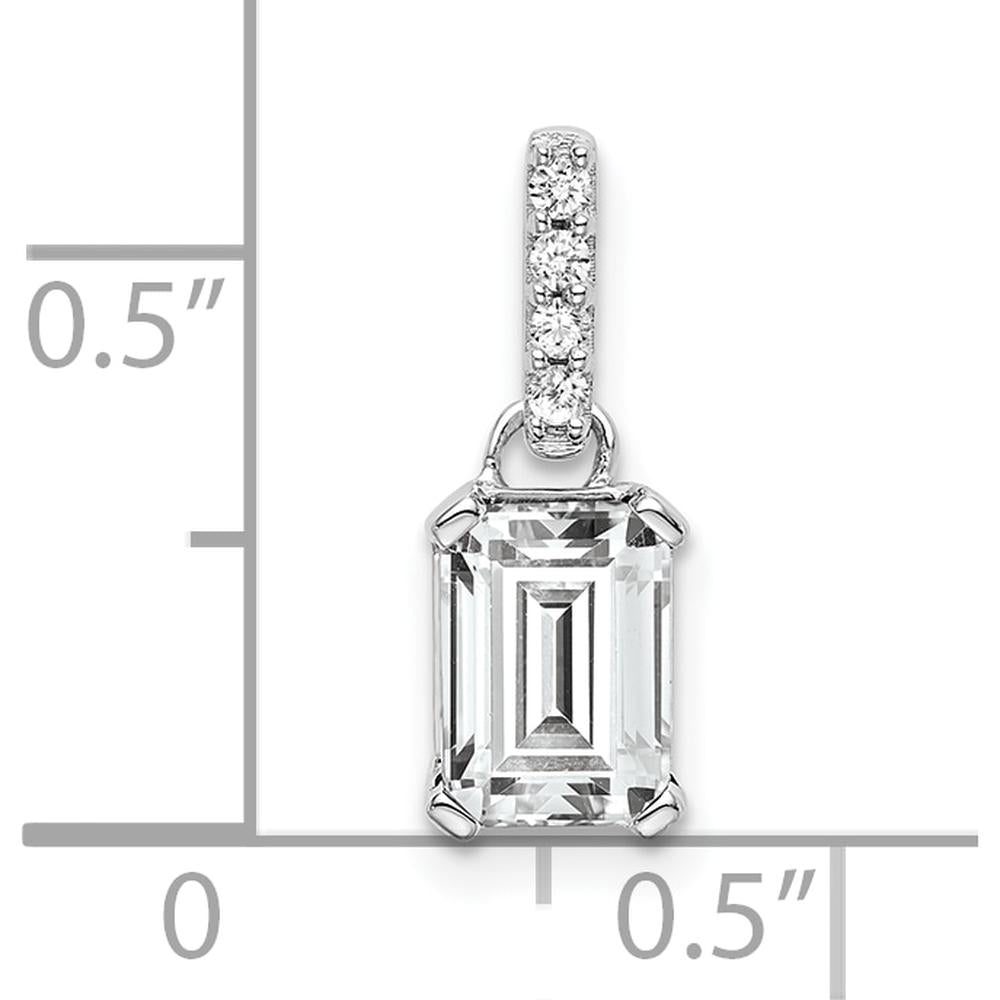 14K White Gold Pendant with Octagon White Topaz and Round Diamonds - 0.01 Carat Total Diamond Weight by Oro Pregiato