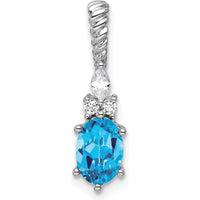 14K White Gold Pendant with Oval Blue Topaz and Round & Marquise Diamonds - 0.70 Carat Total Diamond Weight by Oro Pregiato