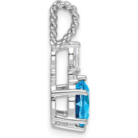 14K White Gold Pendant with Oval Blue Topaz and Round & Marquise Diamonds - 0.70 Carat Total Diamond Weight by Oro Pregiato