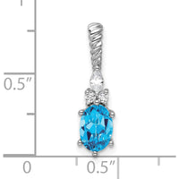 14K White Gold Pendant with Oval Blue Topaz and Round & Marquise Diamonds - 0.70 Carat Total Diamond Weight by Oro Pregiato