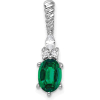 14K White Gold Pendant with Oval Lab-Created Emerald and Diamond Accents - 0.14 Carat Total Diamond Weight by Oro Pregiato