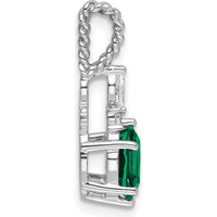14K White Gold Pendant with Oval Lab-Created Emerald and Diamond Accents - 0.14 Carat Total Diamond Weight by Oro Pregiato