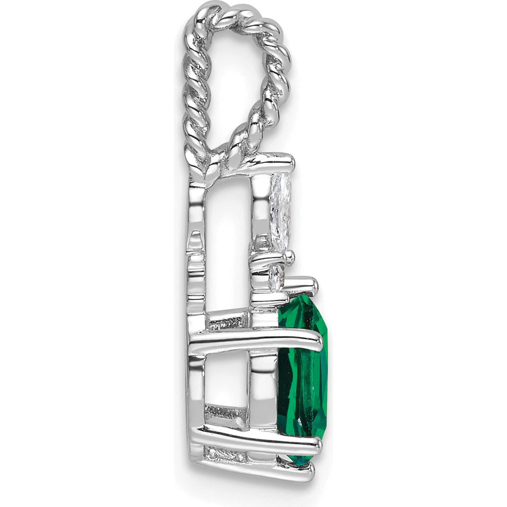 14K White Gold Pendant with Oval Lab-Created Emerald and Diamond Accents - 0.14 Carat Total Diamond Weight by Oro Pregiato