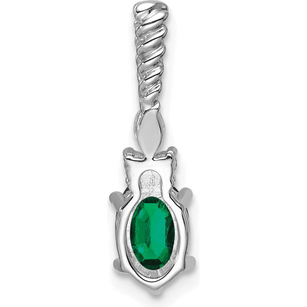 14K White Gold Pendant with Oval Lab-Created Emerald and Diamond Accents - 0.14 Carat Total Diamond Weight by Oro Pregiato