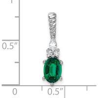 14K White Gold Pendant with Oval Lab-Created Emerald and Diamond Accents - 0.14 Carat Total Diamond Weight by Oro Pregiato