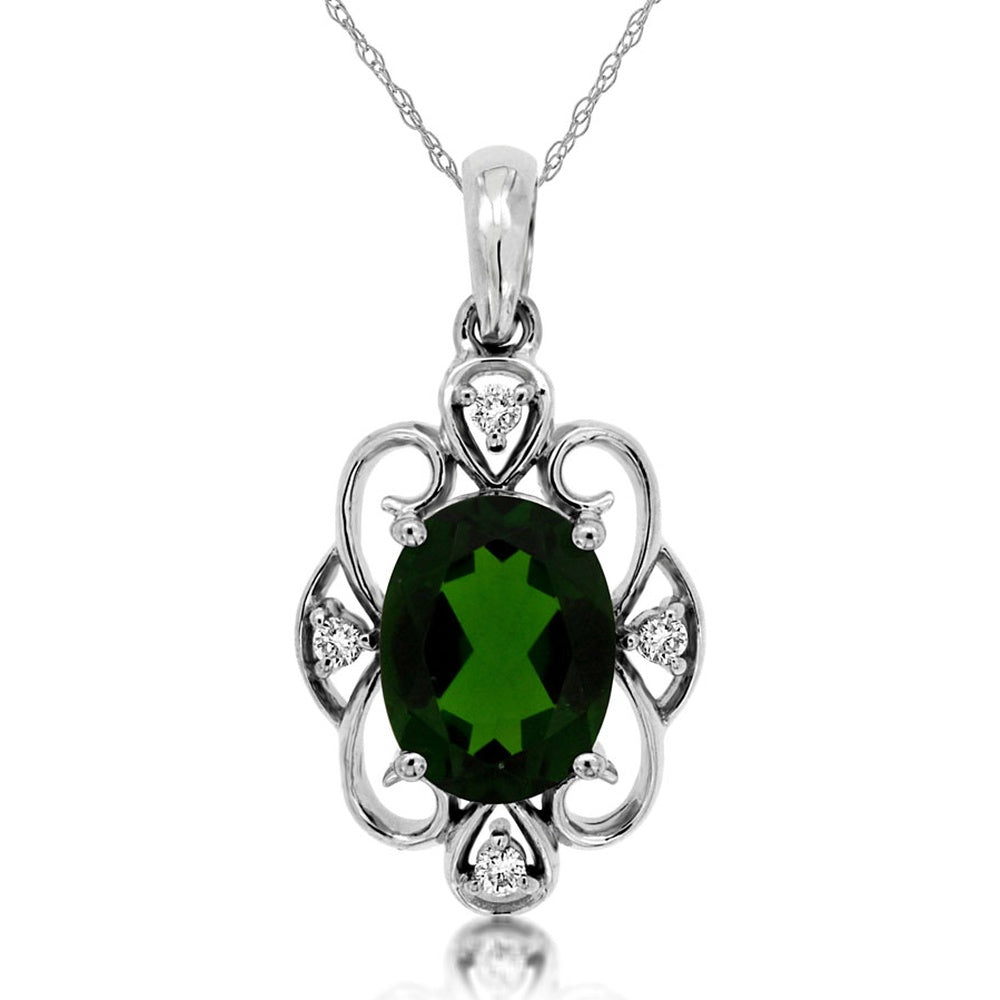 14K White Gold Pendant with Oval Russalite and Diamond Accents - 1.30 Carat Russalite and 0.04 Carat Total Diamond Weight - Royal Jewelry