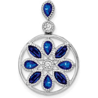 14K White Gold Pendant with Pear and Marquise Sapphires and Round Diamonds - 0.1812 Carat Sapphire, 0.045 Carat Diamond Total Weight by Lumare Gioia