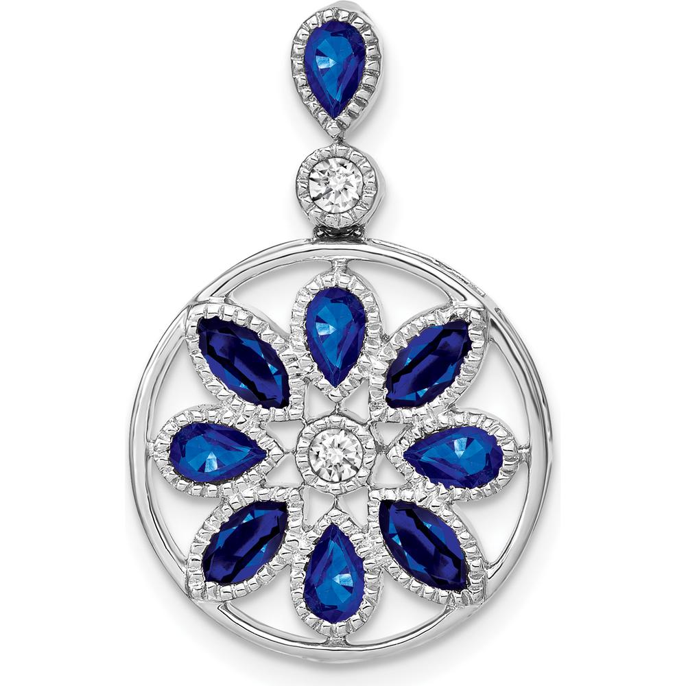 14K White Gold Pendant with Pear and Marquise Sapphires and Round Diamonds - 0.1812 Carat Sapphire, 0.045 Carat Diamond Total Weight by Lumare Gioia