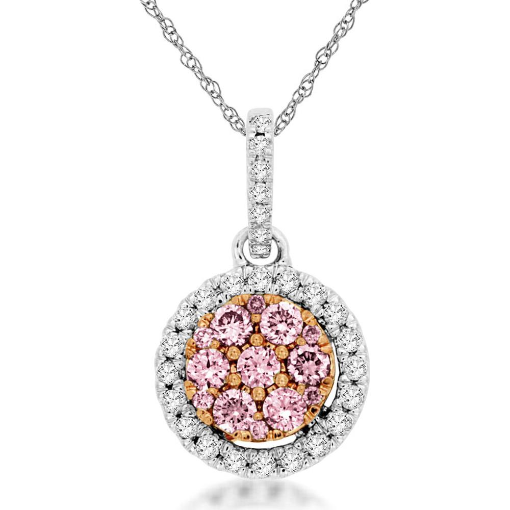 14K White Gold Pendant with Pink & White Diamonds - 0.41 Carats Total Diamond Weight
