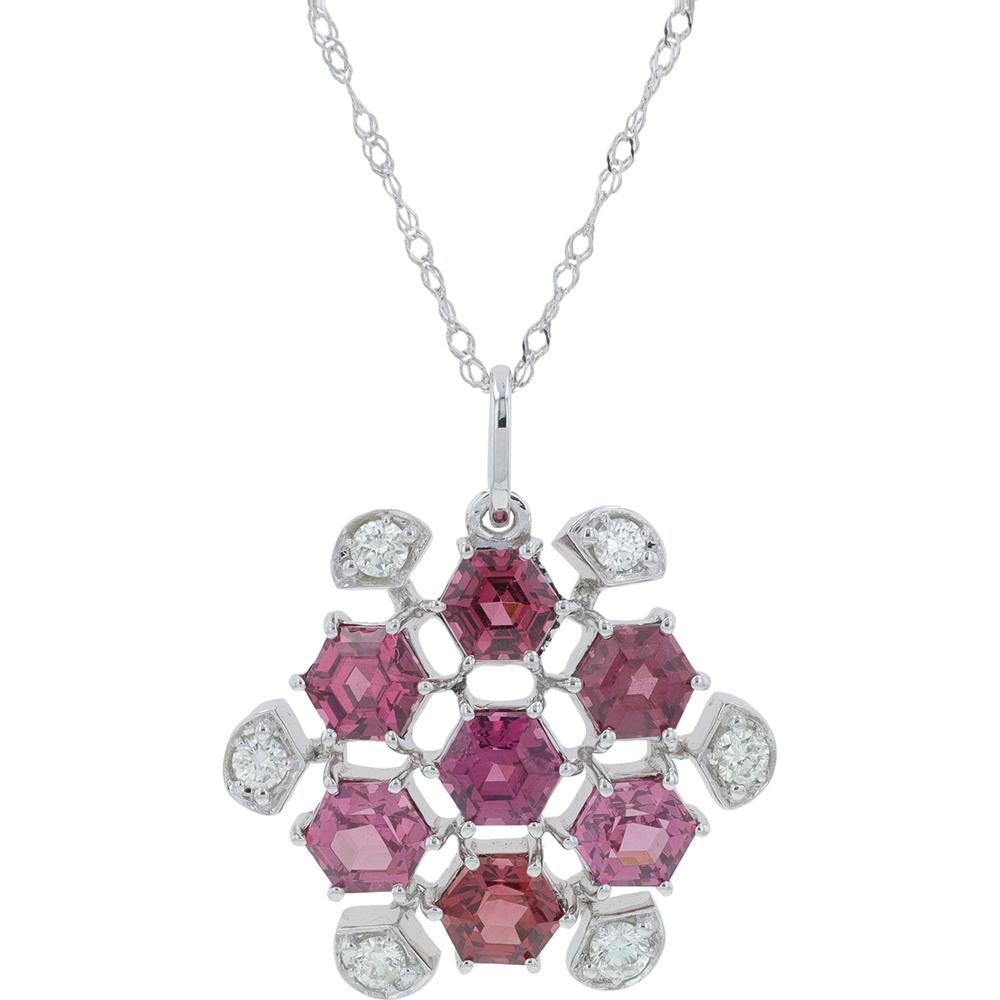 14K White Gold Pendant with Rhodolite Garnets and Diamond Accents - 2.75 Carat Total Gemstone Weight