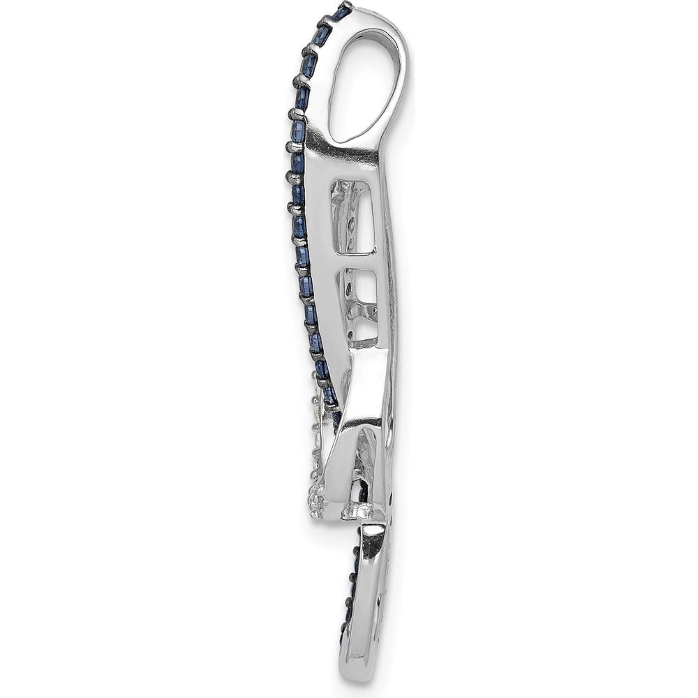14K White Gold Pendant with Round Blue and White Diamonds - 0.25 Carat Total Diamond Weight by Monteluci Fine Jewelry