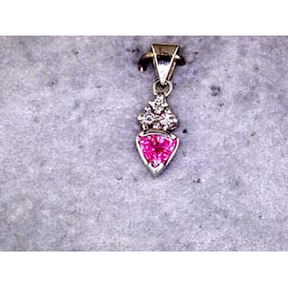14K White Gold Pendant with Trillion Cut Pink Sapphire and Round Diamond Accents - 0.40 Carat Pink Sapphire & 0.05 Carat Total Diamond Weight - Royal Jewelry