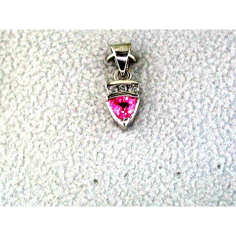 14K White Gold Pendant with Trillion Cut Pink Sapphire and Round Diamond Accents - 0.44 Carat Total Gem Weight - Royal Jewelry