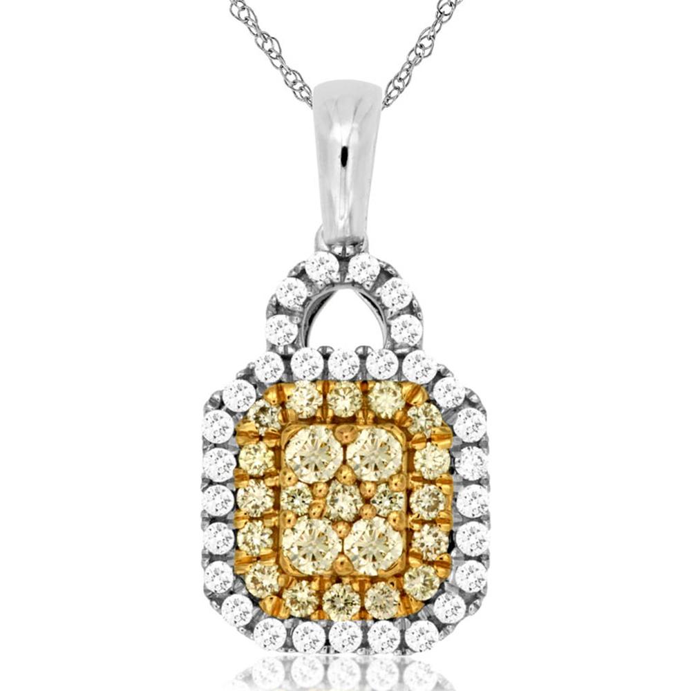 14K White Gold Pendant with Yellow & White Diamonds - 0.55 Carats Total Diamond Weight