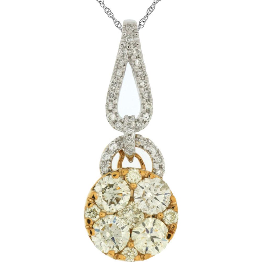 14K White Gold Pendant with Yellow and White Diamonds - 1.45 Carats Total Diamond Weight