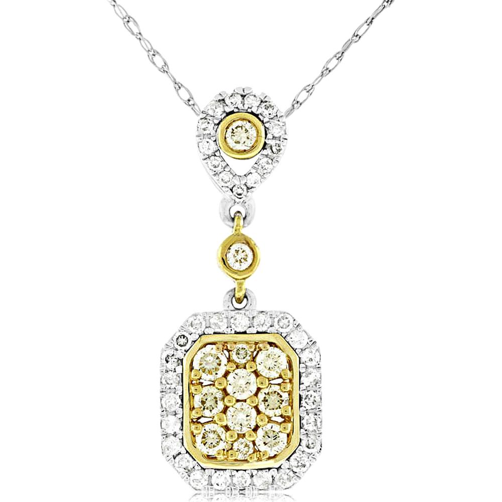 14K White Gold Pendant with Yellow Diamond and Diamond Halo - 0.76 Carats Total Diamond Weight