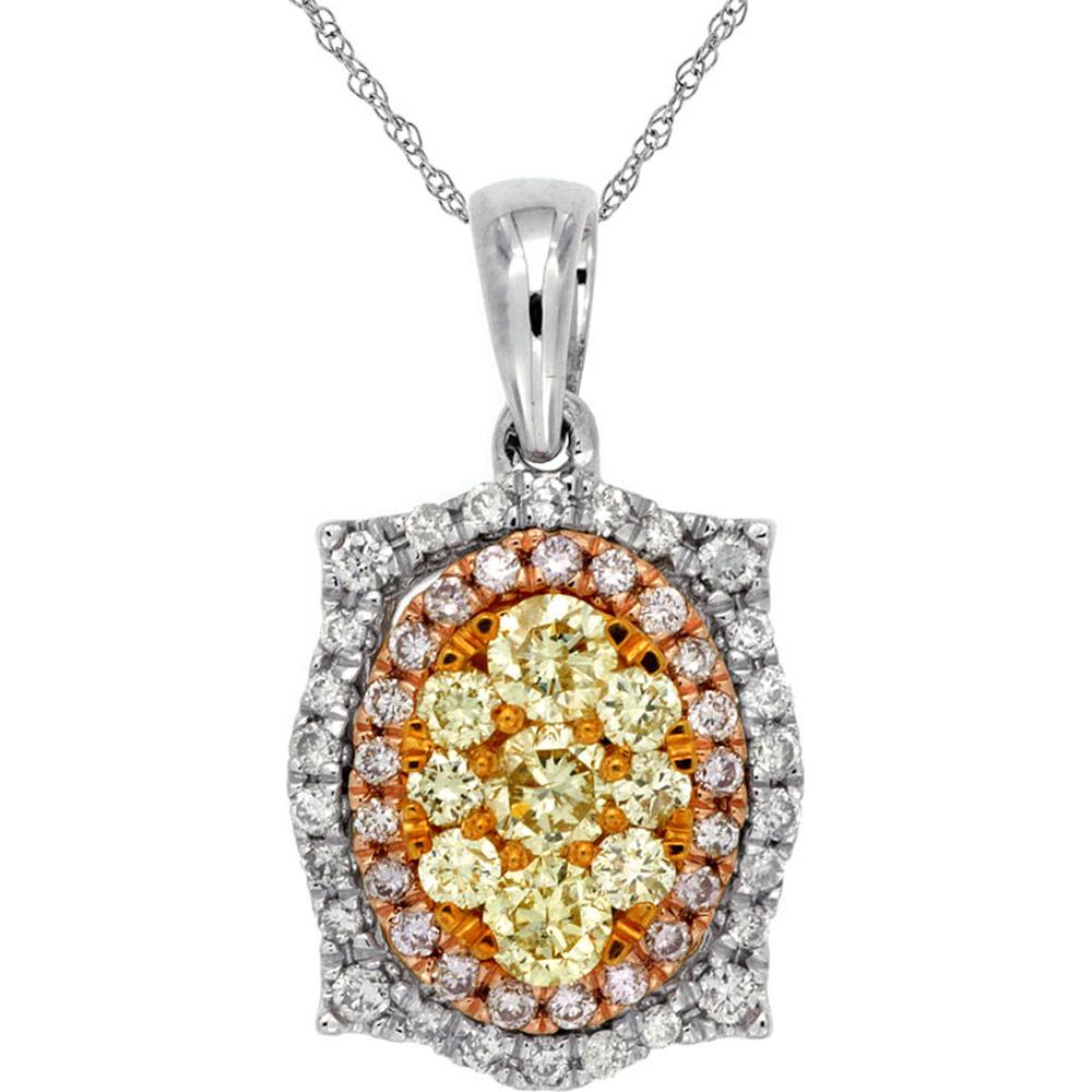14K White Gold Pendant with Yellow, Pink, and White Diamonds - 0.85 Carats Total Diamond Weight