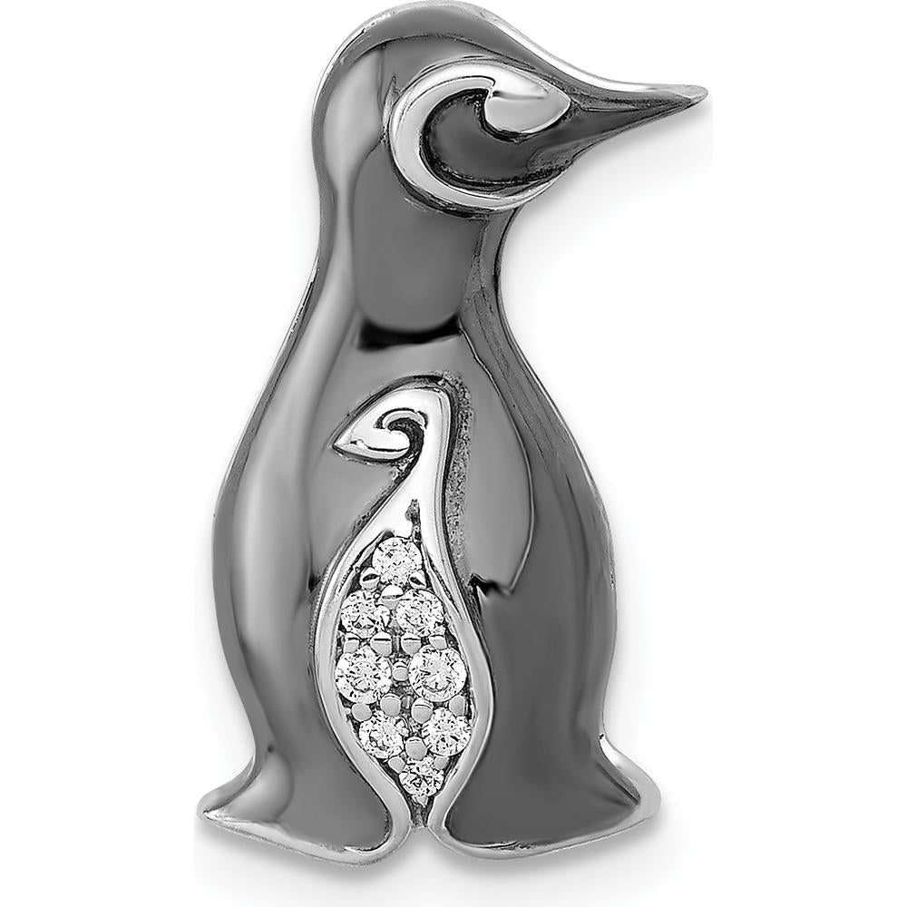 14K White Gold Penguin Slide with Diamond Accents - 0.022 Carat Total Diamond Weight by Monteluci Fine Jewelry