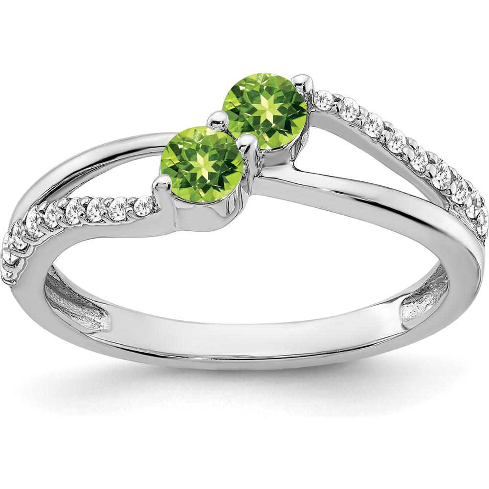 14K White Gold Peridot and Diamond 2-Stone Ring with Round Diamonds - 0.185 Carat Total Gemstone Weight by 0