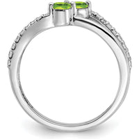 14K White Gold Peridot and Diamond 2-Stone Ring with Round Diamonds - 0.185 Carat Total Gemstone Weight by 0