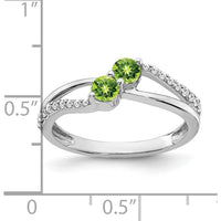 14K White Gold Peridot and Diamond 2-Stone Ring with Round Diamonds - 0.185 Carat Total Gemstone Weight by 0
