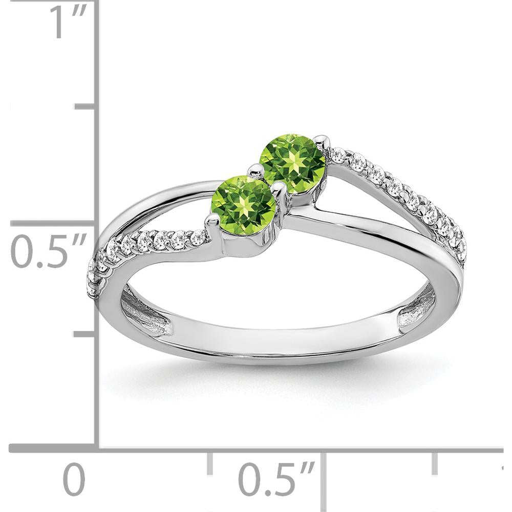 14K White Gold Peridot and Diamond 2-Stone Ring with Round Diamonds - 0.185 Carat Total Gemstone Weight by 0