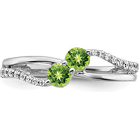 14K White Gold Peridot and Diamond 2-Stone Ring with Round Diamonds - 0.185 Carat Total Gemstone Weight by 0