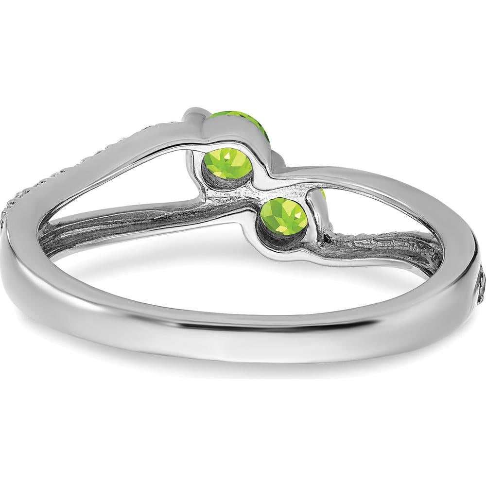 14K White Gold Peridot and Diamond 2-Stone Ring with Round Diamonds - 0.185 Carat Total Gemstone Weight by 0