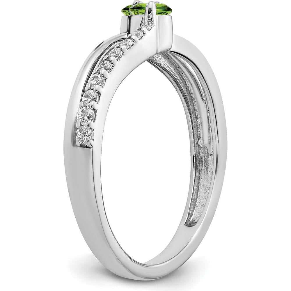 14K White Gold Peridot and Diamond 2-Stone Ring with Round Diamonds - 0.185 Carat Total Gemstone Weight by 0
