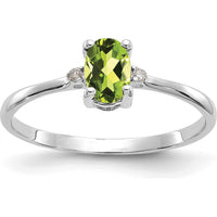 14K White Gold Peridot and Diamond Birthstone Ring - 0.45 Carat Peridot, 0.016 Carat Total Diamond Weight by Oro Pregiato