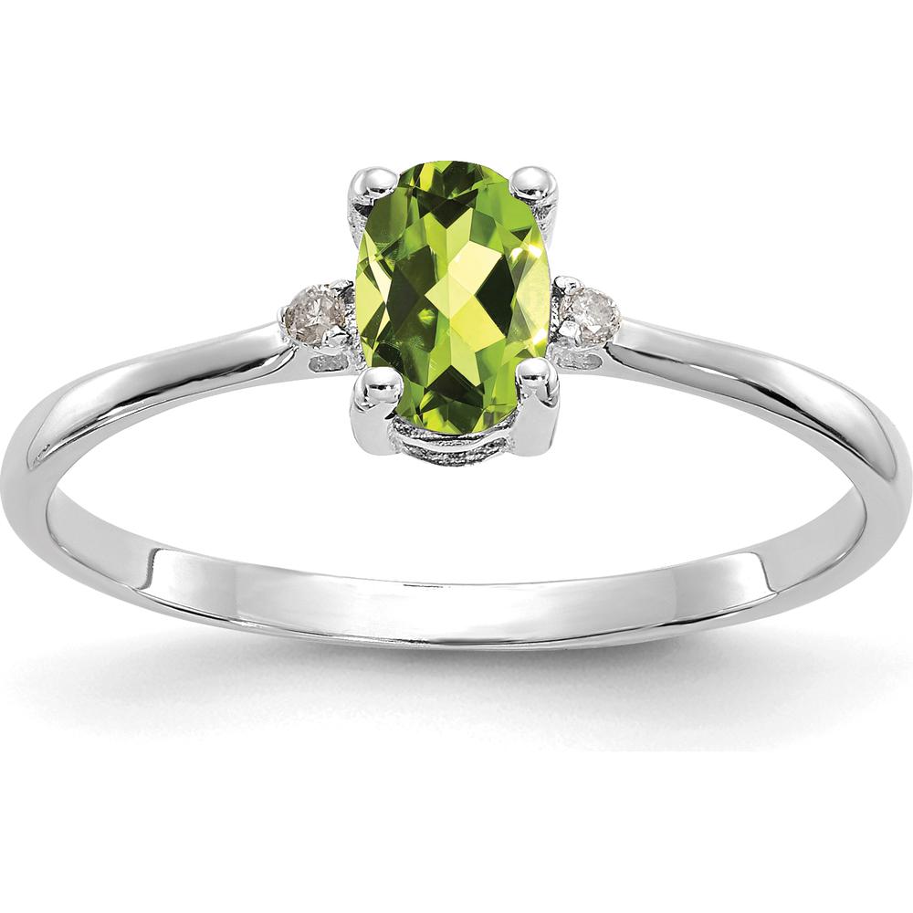 14K White Gold Peridot and Diamond Birthstone Ring - 0.45 Carat Peridot, 0.016 Carat Total Diamond Weight by Oro Pregiato