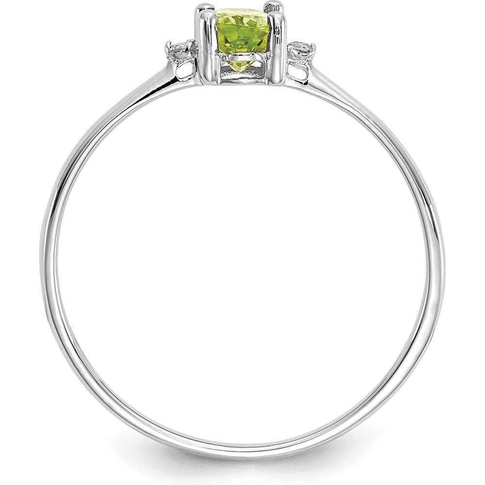 14K White Gold Peridot and Diamond Birthstone Ring - 0.45 Carat Peridot, 0.016 Carat Total Diamond Weight by Oro Pregiato