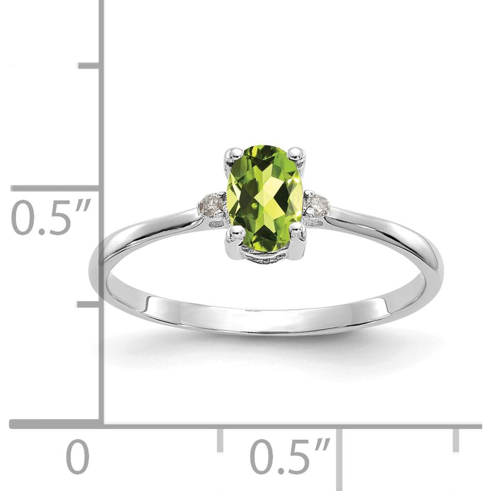 14K White Gold Peridot and Diamond Birthstone Ring - 0.45 Carat Peridot, 0.016 Carat Total Diamond Weight by Oro Pregiato