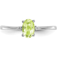 14K White Gold Peridot and Diamond Birthstone Ring - 0.45 Carat Peridot, 0.016 Carat Total Diamond Weight by Oro Pregiato