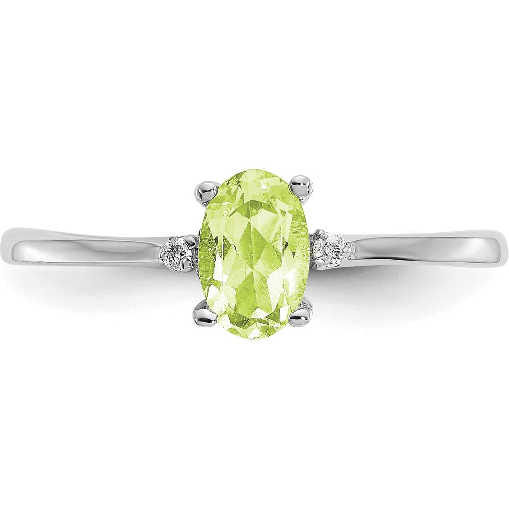 14K White Gold Peridot and Diamond Birthstone Ring - 0.45 Carat Peridot, 0.016 Carat Total Diamond Weight by Oro Pregiato