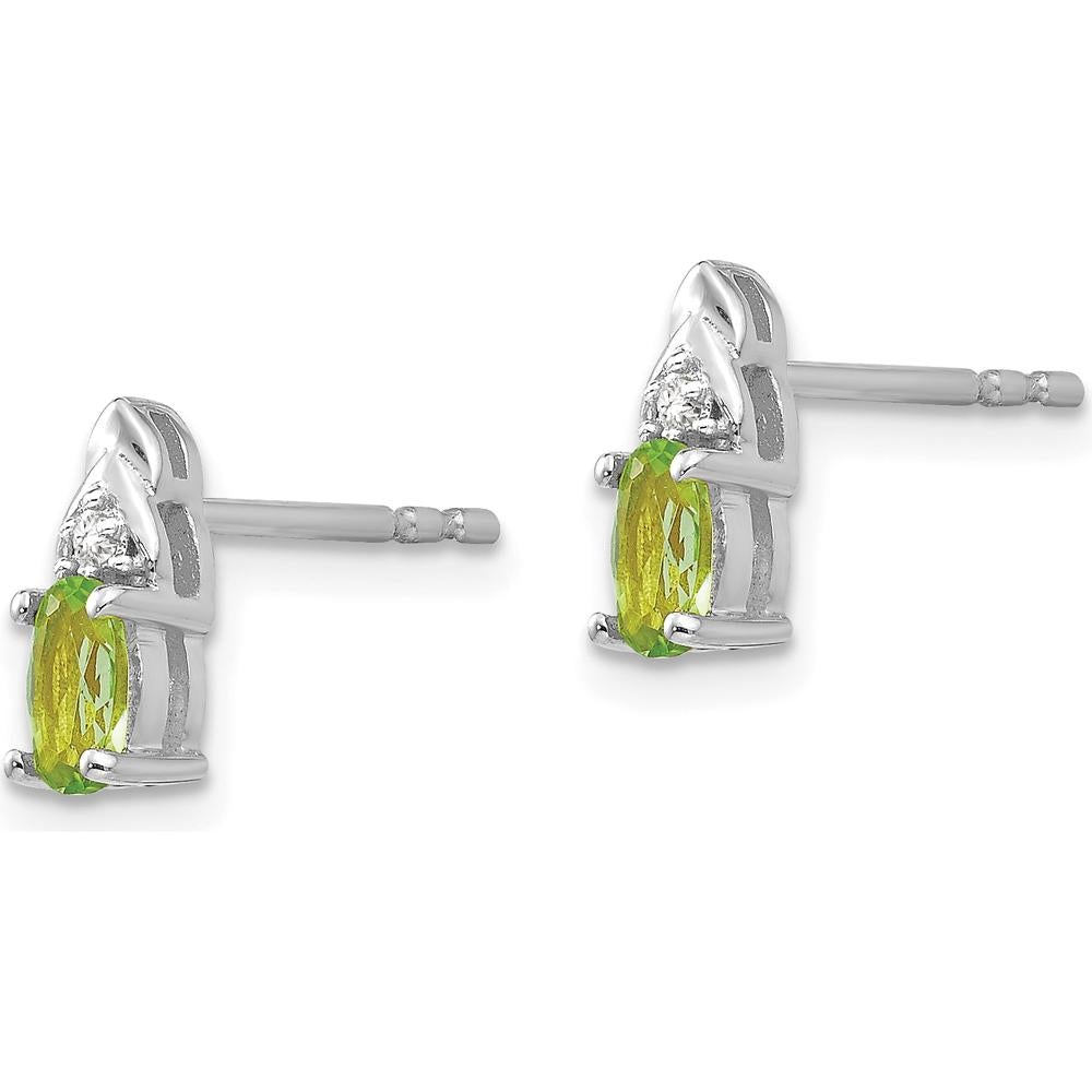 14K White Gold Peridot and Diamond Button Earrings - 0.25 Carat Total Peridot Weight, 0.005 Carat Total Diamond Weight by Oro Pregiato