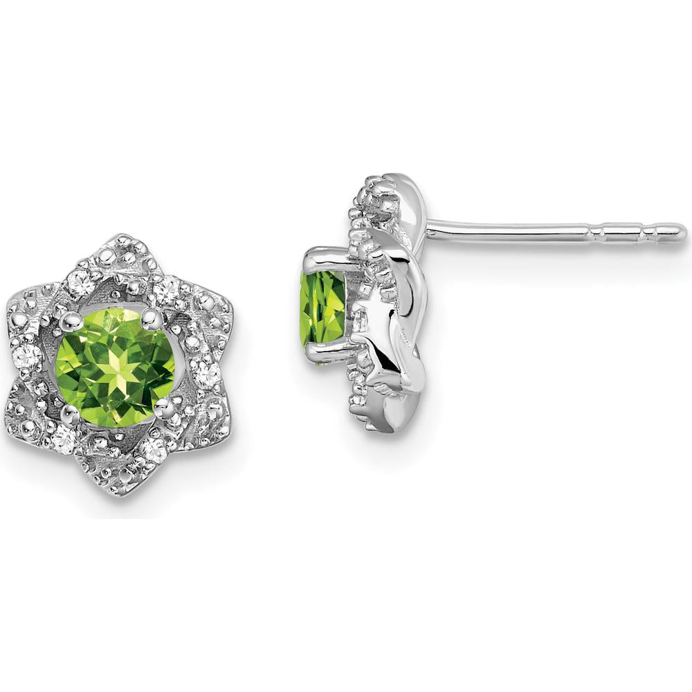 14K White Gold Peridot and Diamond Button Earrings - 0.30 Carat Total Peridot Weight, 0.06 Carat Total Diamond Weight by Monteluci Fine Jewelry