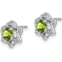 14K White Gold Peridot and Diamond Button Earrings - 0.30 Carat Total Peridot Weight, 0.06 Carat Total Diamond Weight by Monteluci Fine Jewelry