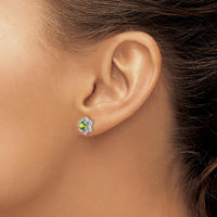 14K White Gold Peridot and Diamond Button Earrings - 0.30 Carat Total Peridot Weight, 0.06 Carat Total Diamond Weight by Monteluci Fine Jewelry
