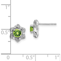 14K White Gold Peridot and Diamond Button Earrings - 0.30 Carat Total Peridot Weight, 0.06 Carat Total Diamond Weight by Monteluci Fine Jewelry