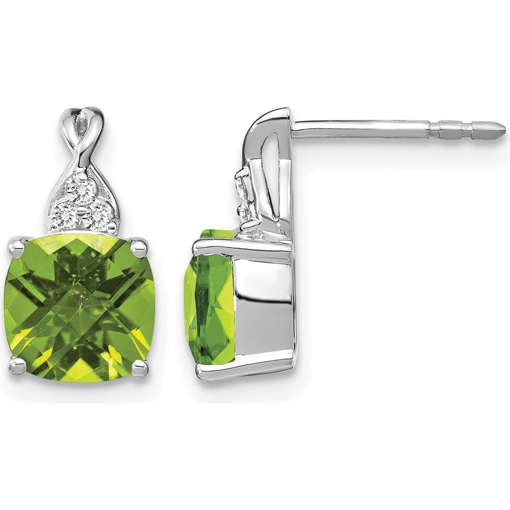14K White Gold Peridot and Diamond Checkerboard Dangle Earrings - 0.01 Carat Diamond Weight by Oro Pregiato