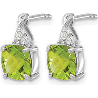 14K White Gold Peridot and Diamond Checkerboard Dangle Earrings - 0.01 Carat Diamond Weight by Oro Pregiato